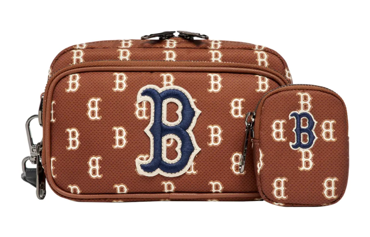 MLB Monogram Polyester Combo Bag, Shoulder Bag, Crossbody Bag Mini Unisex Red Brown