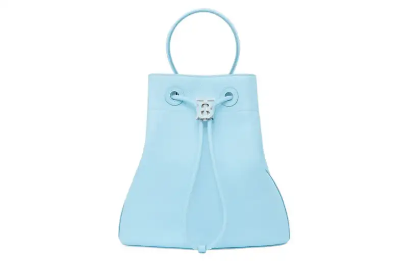 Burberry Grain Cow Leather Bucket Bag, Portable Crossbody Bag, Shoulder Bag Small Women's Light Blue