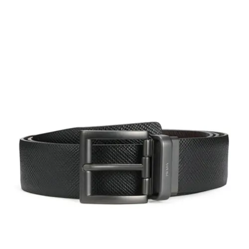 PRADA Saffiano Cow Leather Belts Men's Black Coffee Width 3cm