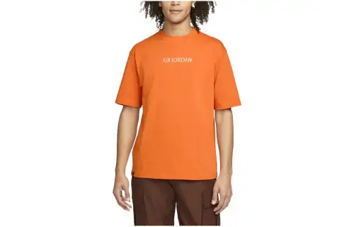 Jordan T Shirts Men's Orange Crew Neck Moderate Straight Fit