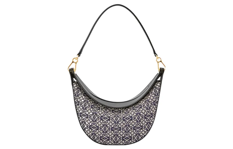 LOEWE Luna Anagram Jacquard With Classic Calfskin Hobo Bag, Handbag, Shoulder Bag Women's Marine Blue/Black