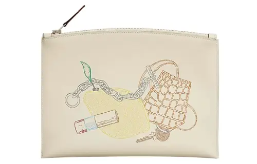 HERMES Bazar Vide Ton Sac Calfskin Clutch Women's Cream White