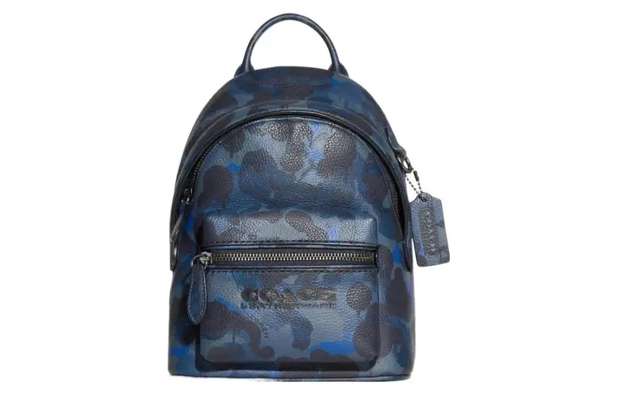 COACH Charter Textured Leather Backpack Small Women's Blue & Marine Blue