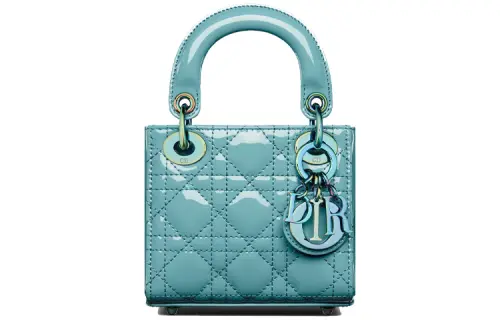 DIOR Lady Dior Patent Leather, Cow Leather Handbag, Shoulder Bag, Crossbody Bag, Handbag Women's Sky Blue