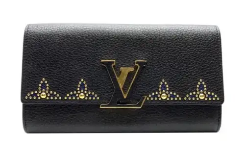 LOUIS VUITTON Cow Leather Capson Wallet Regular Women's Black