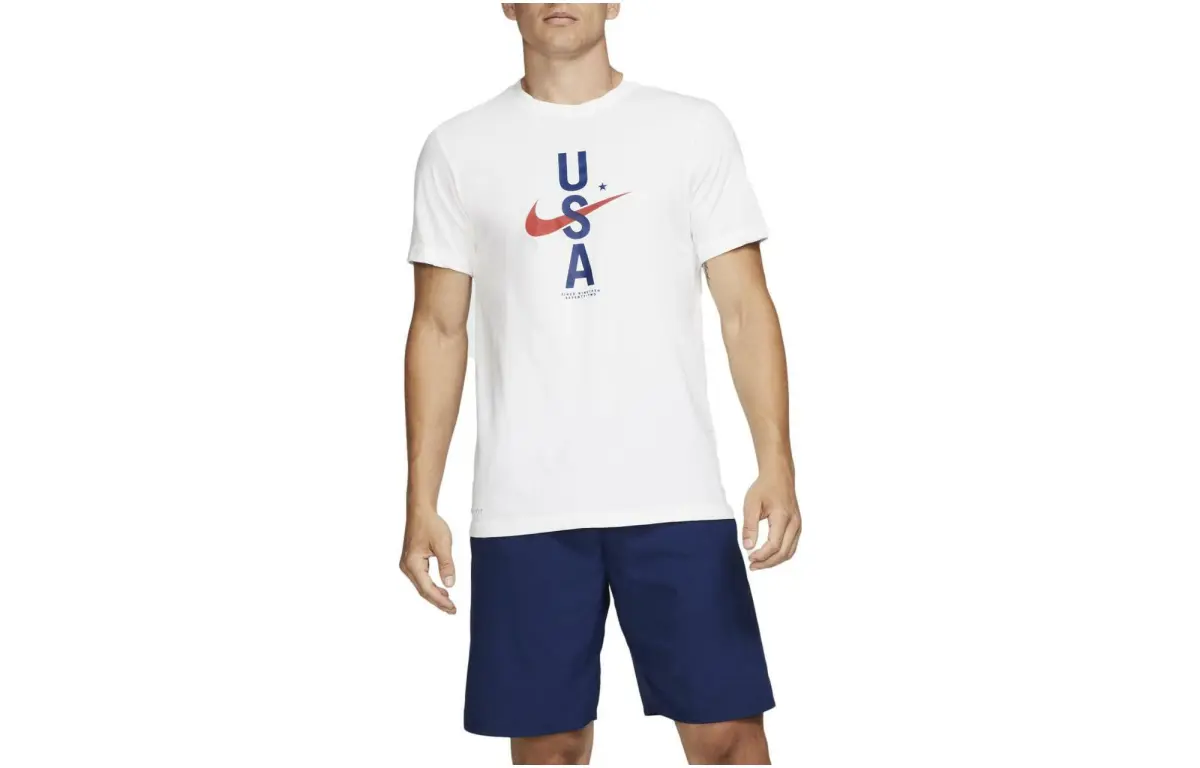 Nike T-Shirts Men's White Crew Neck Moderate Straight Fit