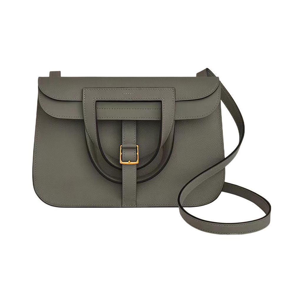 HERMES Halzan Evercolor Calfskin Handbag, Shoulder Bag, Crossbody Bag 25 Women's 0L Grismeyer Rain Cloud Gray