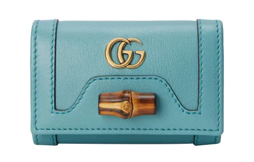 GUCCI Leather Key Pouch Women's Light Blue