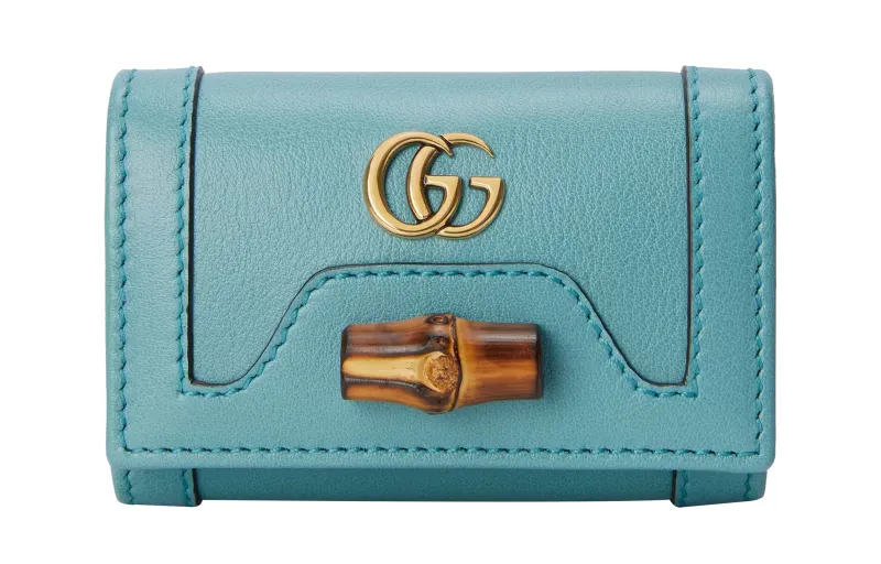 GUCCI Leather Key Pouch Women's Light Blue
