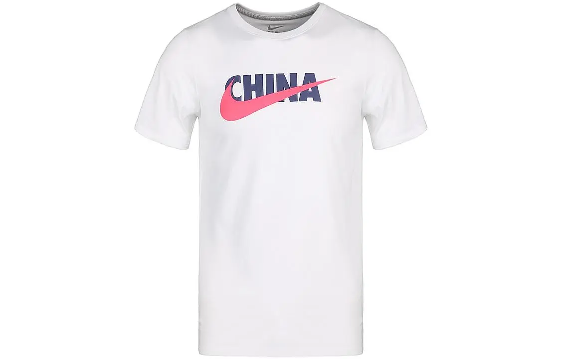 Nike T-Shirts Men's White Crew Neck Moderate Straight Fit