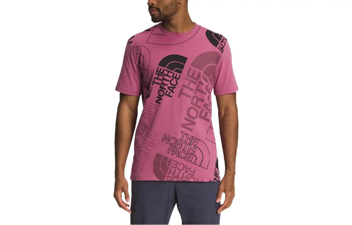 THE NORTH FACE T-Shirts Men's Fuchsia Crew Neck Moderate Straight Fit