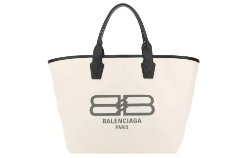 Balenciaga Canvas With Leather Tote Bag, Shopping Bag, Handbag Regular Women's Beige