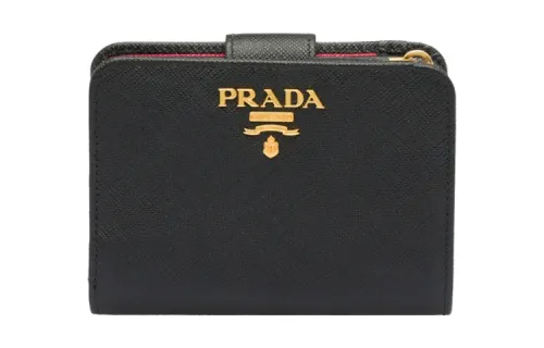 PRADA Saffiano Leather Wallet Women's Black/Hibiscus Red