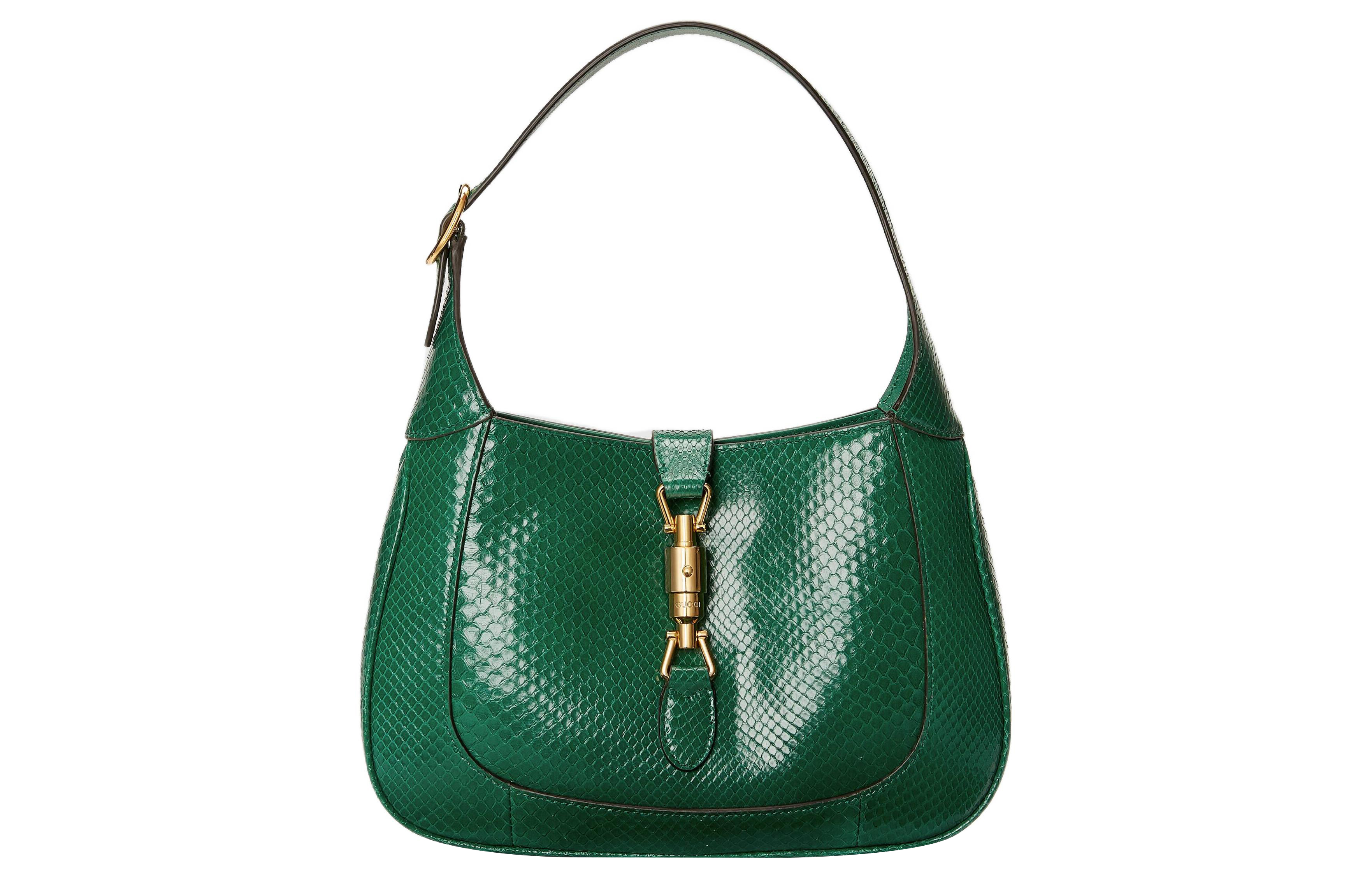 GUCCI Gucci Jackie 1961 Gold Lock Detachable Extended Shoulder Strap Python Skin Half Moon Underarm Bag Shoulder Bag Women's Green