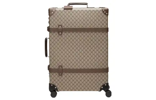 GUCCI Globe-Trotter Collection Double Belts and Locking Central Metal Buckle Canvas Leather Trimmed Suitcase Luggage Trolley Large Men's Ebony