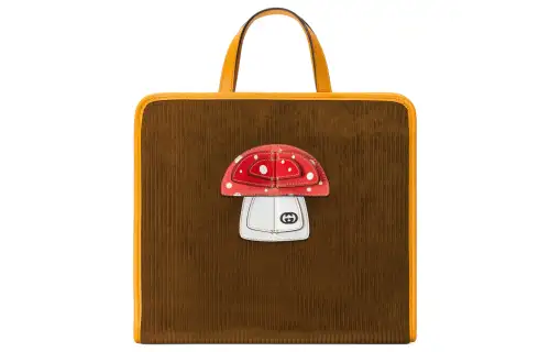 GUCCI Corduroy With Leather Tote Bag, Shopping Bag, Handbag, Kids' Bag Regular Kids' Brown