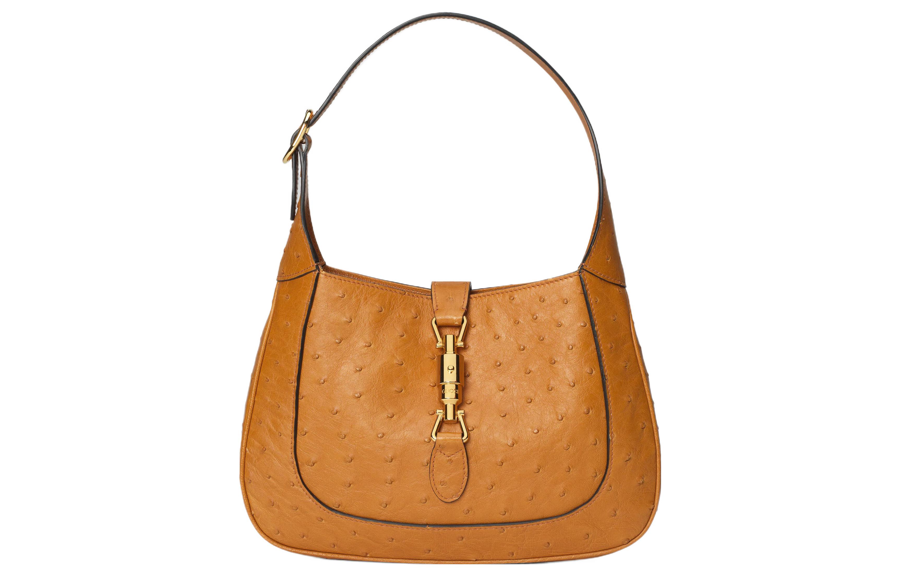 GUCCI Gucci Jackie 1961 Gold Lock Detachable Extended Shoulder Strap Ostrich Leather Half Moon Underarm Bag Shoulder Bag Women's Brown
