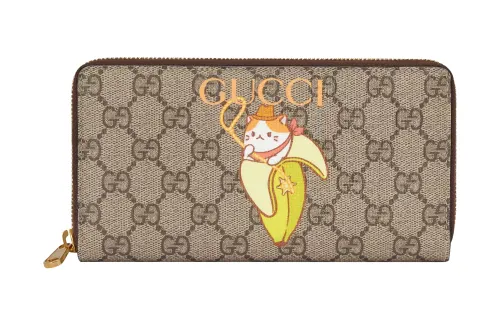 GUCCI Bananya Banana Meow, Collaboration Limited Edition Canvas Clutch Wallet Women's Beige