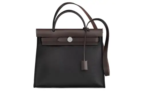 HERMES Herbag Zip H Berline Canvas And Hunter Cow Leather Shoulder Bag, Crossbody Bag, Handbag 31 Unisex Black/Ebony