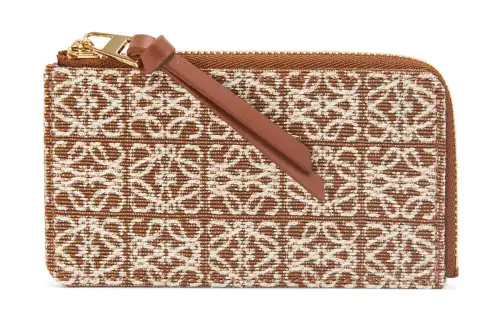 LOEWE Jacquard Calfskin Business Card Holder, Coin Purse, Card Holder Women's Tan