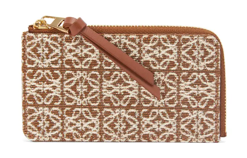 LOEWE Jacquard Calfskin Business Card Holder, Coin Purse, Card Holder Women's Tan