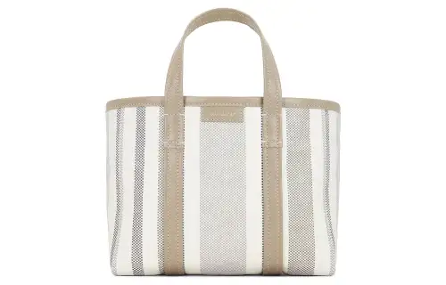 Balenciaga Barbes Raffia With Leather Trim Shoulder Bag, Crossbody Bag, Handbag Women's White/Gray
