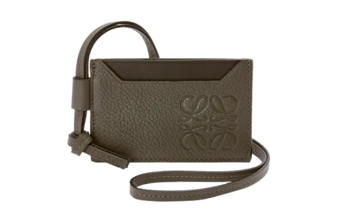 LOEWE Embossed Grain Cow Leather Card Holder Men's Dark Khaki Green
