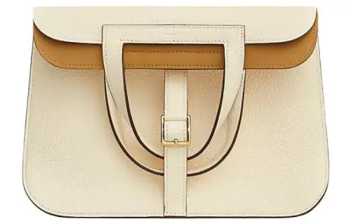 HERMES Halzan TC Bullock Leather Crossbody Bags Large Women's Cream White & Cookie