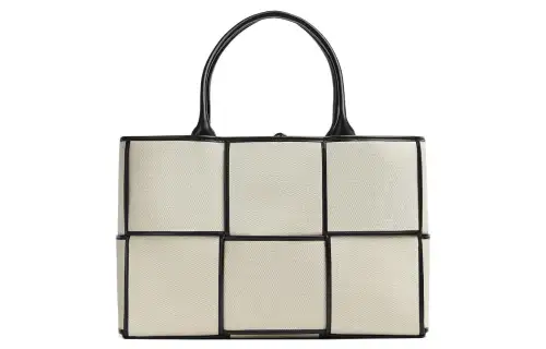 Bottega Veneta Cotton Tote Bag, Shopping Bag, Handbag Medium Women's Natural/Black