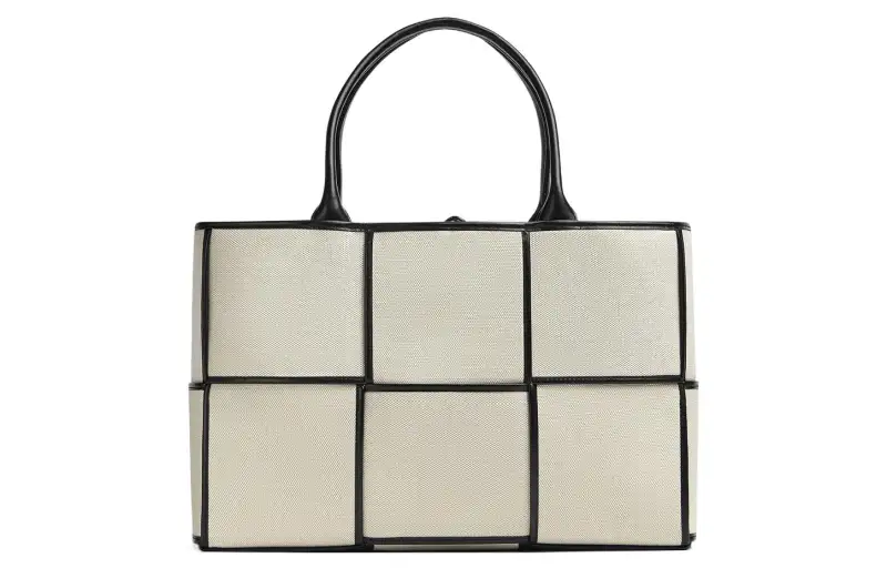 Bottega Veneta Cotton Tote Bag, Shopping Bag, Handbag Medium Women's Natural/Black
