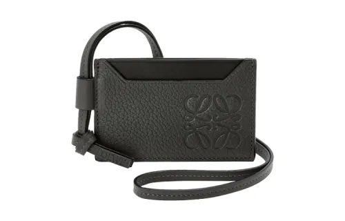 LOEWE Embossed Grain Cow Leather Card Holder Men's Black