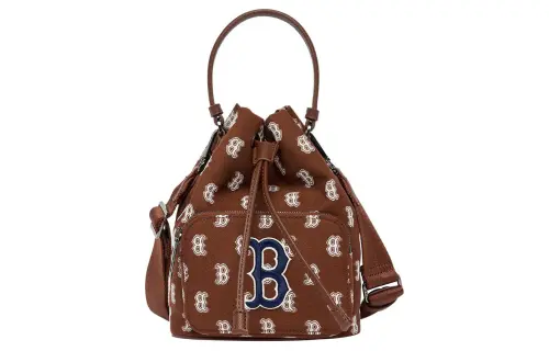 MLB Monogram Collection Polyester Bucket Bag, Handbag, Shoulder Bag, Crossbody Bag Regular Women's Red Brown