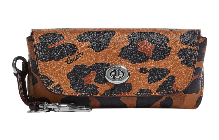 COACH Sunglass Case Coated Canvas Clutch Eyeglass Pouch Small Women's Brown Black