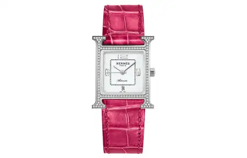 HERMES Heure H Wrist Watches Automatic Mechanical Movement Cow Leather Strap White Dial Women's 30m Water Resistant