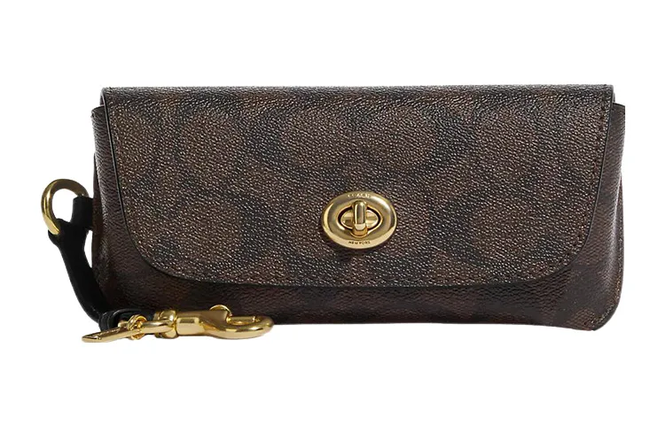 COACH Sunglass Case Signature Coated Canvas Clutch Eyeglass Pouch Small Women's Dark Brown