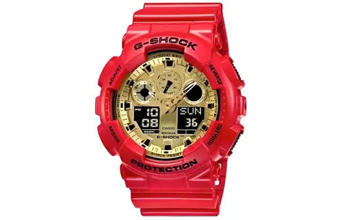 CASIO Men Liquid Crystal/Analog Dual Display Series 55mm Gold Watch GA-100VLA-4A