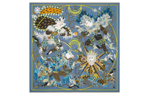 HERMES Scarves Unisex Charcoal Gray/Gold/Caramel
