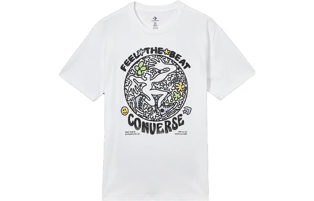 Converse T-Shirts Unisex White Crew Neck Moderate Straight Fit