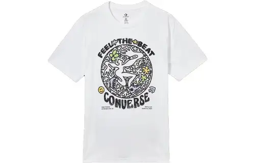 Converse T Shirts Unisex White Crew Neck Moderate Straight Fit