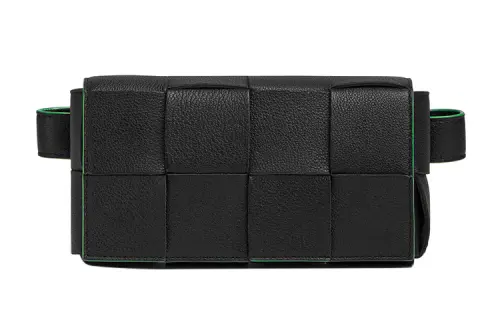 Bottega Veneta CASSETTE Pillow Bag Cow Leather Fanny Pack Mini Men's Black/Green