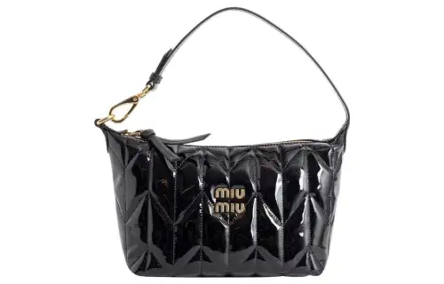 MIU MIU Shiny Patent Leather Sheepskin Handbag Regular Women's Black