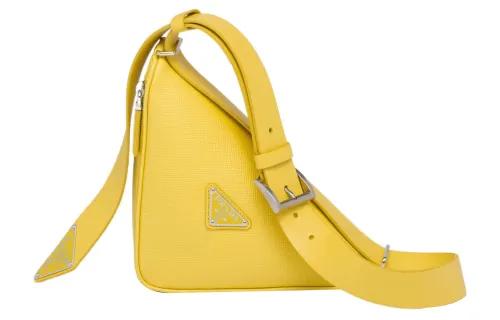 PRADA Saffiano Leather Triangle Bag Fanny Pack Regular Men's Sunlight Yellow