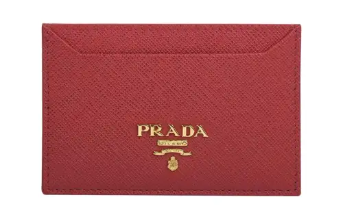 PRADA Saffiano Cow Leather Card Holder Women's Burgundy
