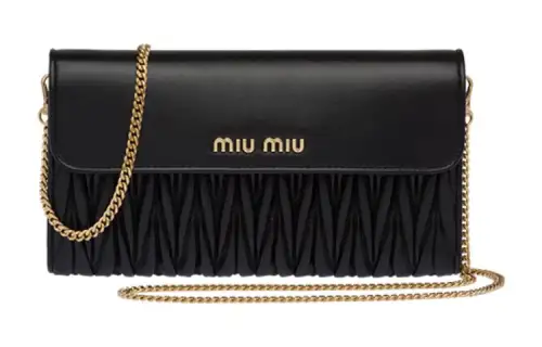 MIU MIU Matelassé Soft Sheepskin Wallet, Shoulder Bag, Crossbody Bag Women's Black