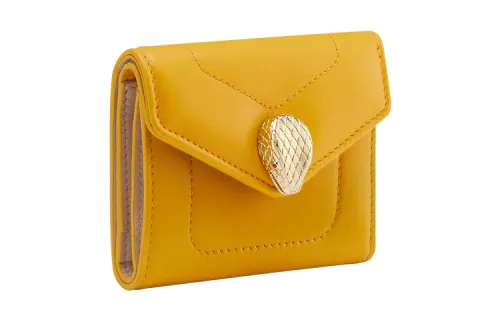 BVLGARI Serpenti Reverse Calfskin Wallet Women's Yellow