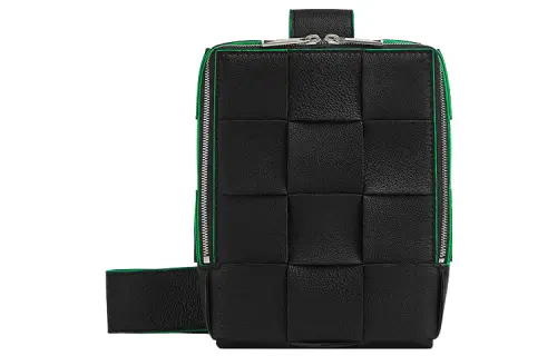 Bottega Veneta CASSETTE Pillow Bag Buffalo Leather Crossbody Bag, Shoulder Bag Mini Men's Black & Parrot Green