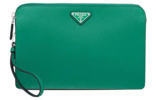 PRADA Saffiano Leather Clutch Men's Green