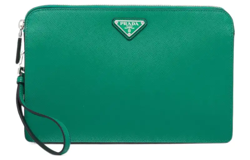 PRADA Saffiano Leather Clutch Men's Green