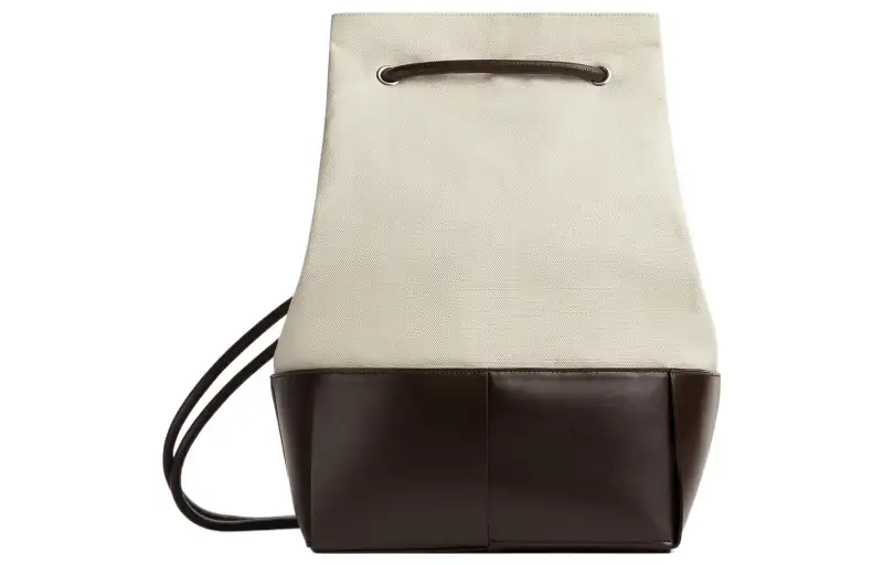 Bottega Veneta ARCO Canvas With Leather Bucket Bag Backpack Medium Men's Beige/Brown