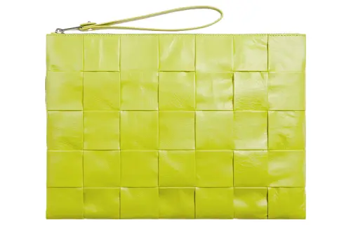 Bottega Veneta Cow Leather Handbag Clutch Large Men's Lemon Kiwi Green